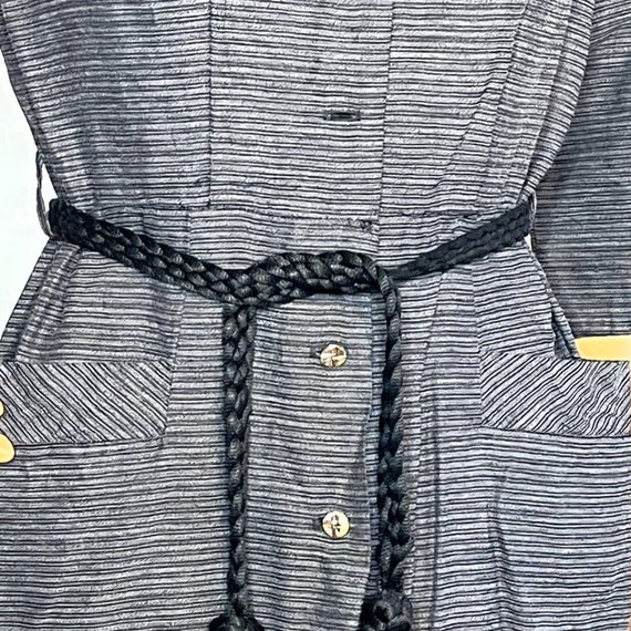 Vintage 1940s Gray Black Striped Shirt Dress - image 6