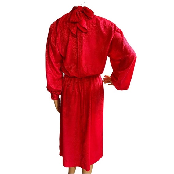 Vintage 70s 80s Red Jacquard Secretary Dress - image 3