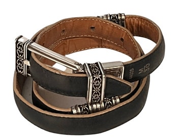 Vintage 90s Leather Reversible Black / Brown Ornate Buckle Size Small