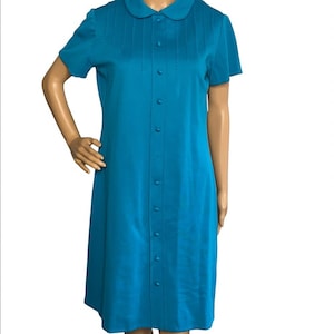 Vintage 60s Leslie Fay Knits Teal Blue Dress