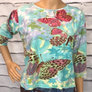 Vintage 90s Y2K Colorful Butterfly Print Top