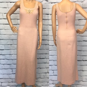 Vintage 60s Peach Knit Maxi Dress image 1