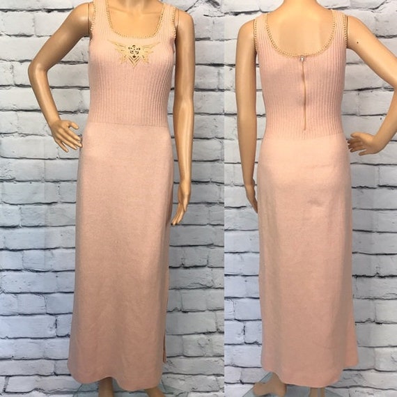 Vintage 60s Peach Knit Maxi Dress - image 1