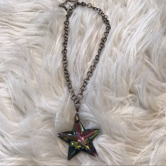 Vintage faux rainbow crystal star necklace - image 2