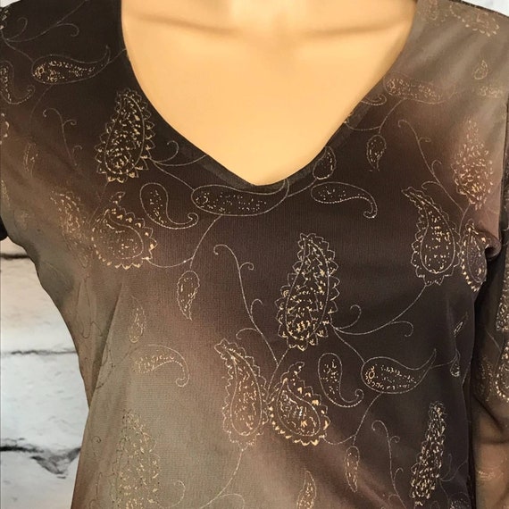 Vintage 90s Y2K Brown Mesh Paisley Top - image 2