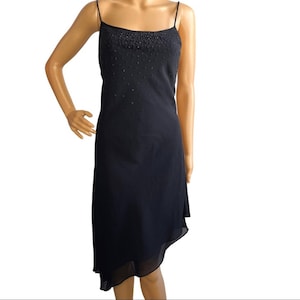 Vintage 90s Black Asymmetrical Hem Sleeveless Party Dress