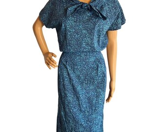 Vintage 40s 50s Handmade Blue Cotton Dress