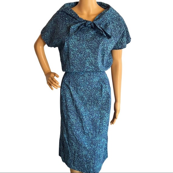 Vintage 40s 50s Handmade Blue Cotton Dress - image 1