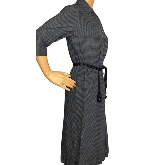 Vintage 1940s Gray Black Striped Shirt Dress - image 3