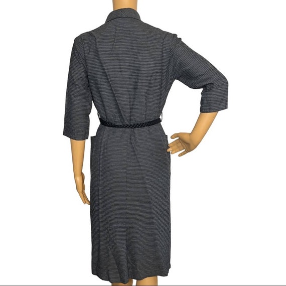 Vintage 1940s Gray Black Striped Shirt Dress - image 4