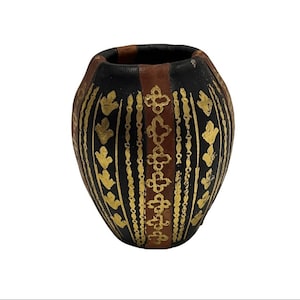 Vintage Terracotta Leather Painted Miniature Vase