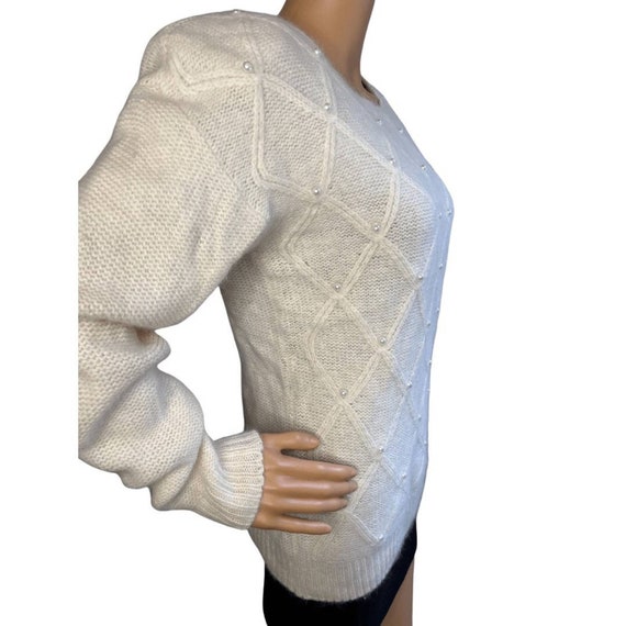 Vintage 90s  Pearl Embellished Sweater/  Ivory La… - image 3