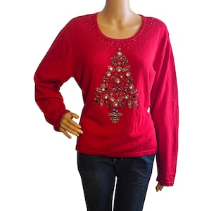 Vintage y2k Red Embellished Pullover Holiday Sweater XL