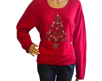 Vintage y2k Red Embellished Pullover Holiday Sweater XL