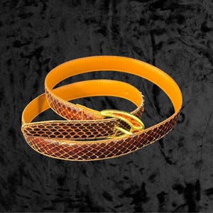Vintage Genuine Snakeskin Belt | 1980s 90s Gold Buckle Power Dressing | Med 34" Exotic Leather image 3