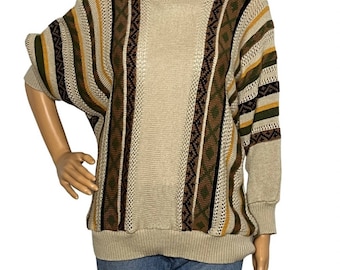 Vintage 70er 80er Braun Neutral Gestreifter Pullover Pullover