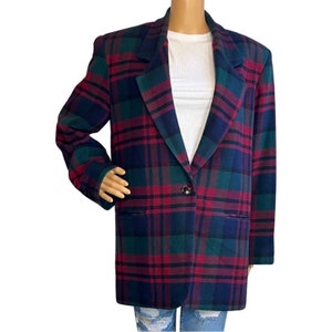 Vintage 80s 90s Tartan Plaid Boxy Blazer, Vintage Wool Blazer, Vintage 90s Plaid Blazer, Vintage wool blazer, Plaid oversized blazer,