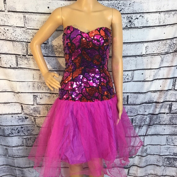 Vintage 80s Sequins and Tulle Cocktail Dress