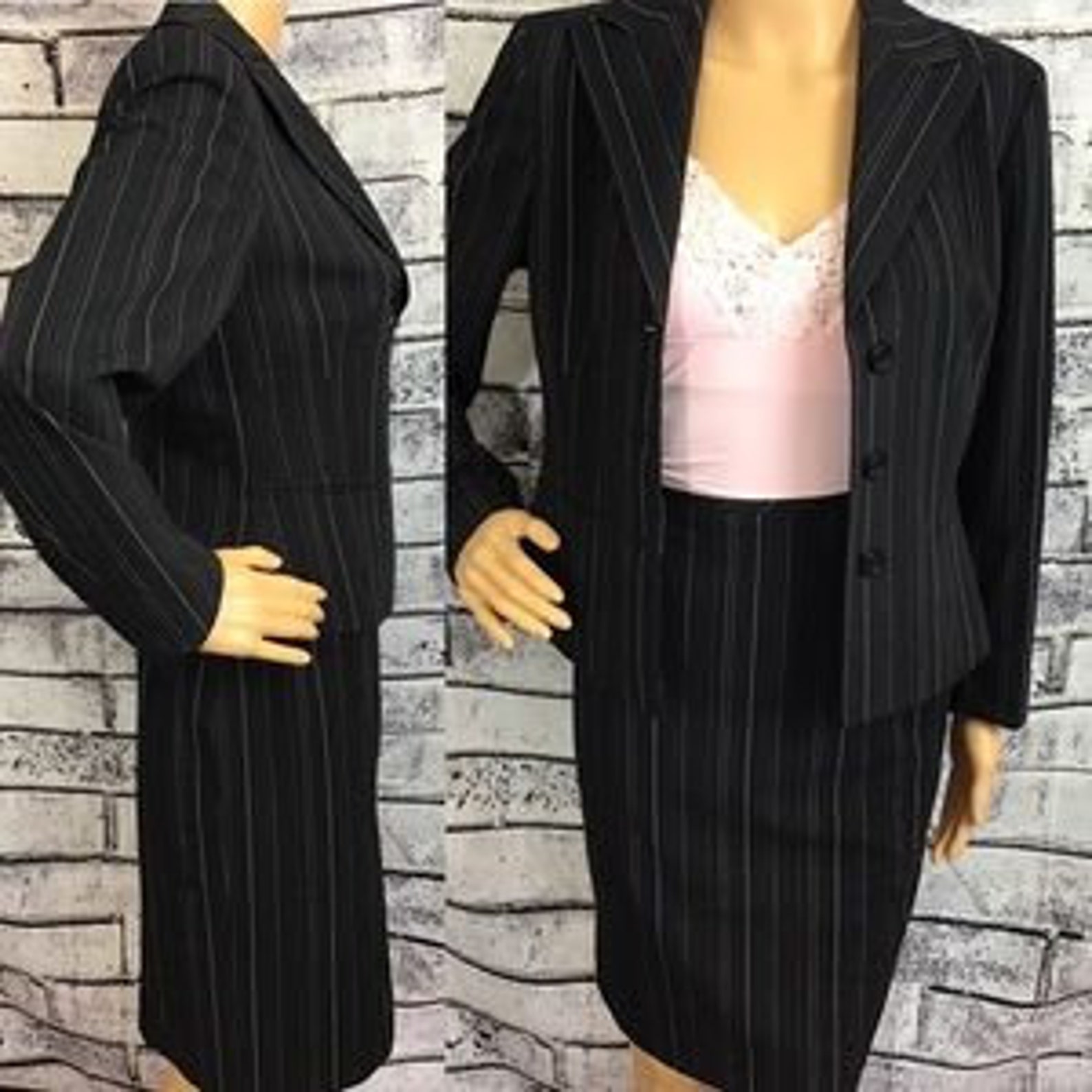 Vintage Y2K Black Pinstripe Skirt Suit Etsy