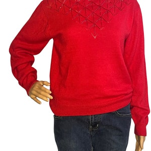Vintage 90s rojo cuentas adornado pullover suéter tamaño mediano