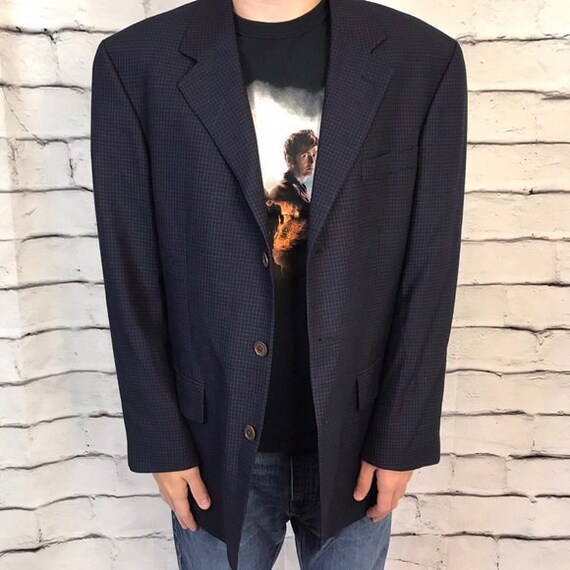 Men's Vintage 90s Nautica Navy Plaid Wool Blazer