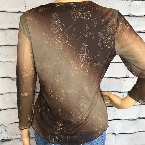 Vintage 90s Y2K Brown Mesh Paisley Top - image 5