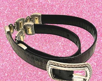 Vintage jaren '90 Brighton omkeerbare zwartbruine lederen faux croc riem