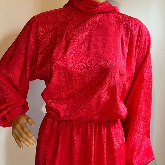 Vintage 70s 80s Red Jacquard Secretary Dress - image 4