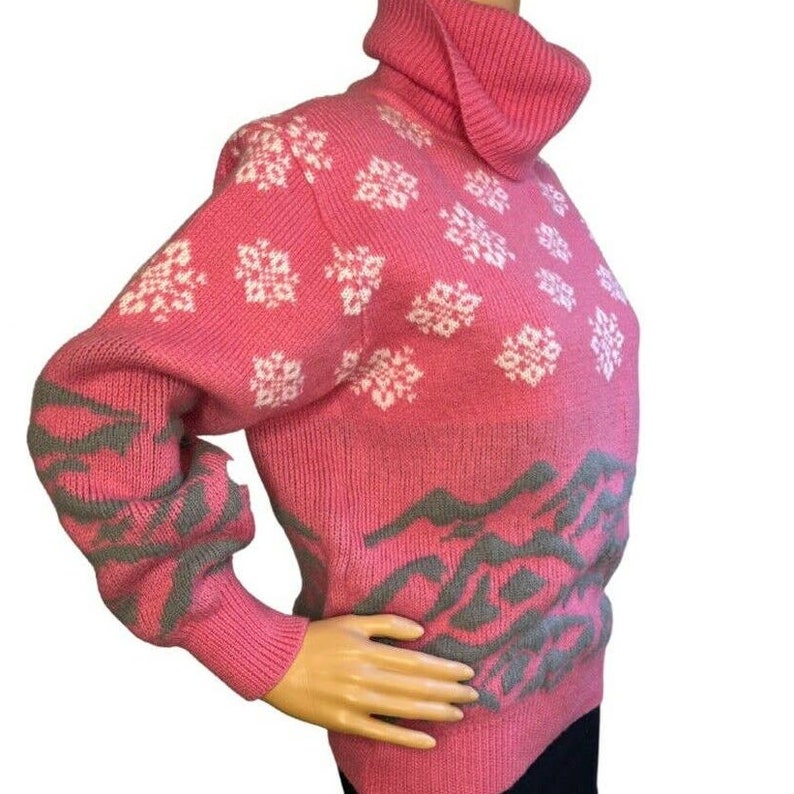 Vintage 90s Pink Abstract Turtleneck Sweater image 2