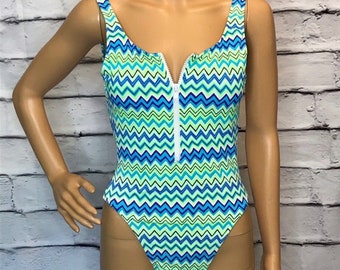 Vintage Heatwave 80er 90er Zip Front Badeanzug