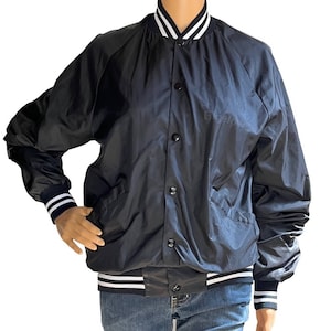 Vintage 1970s Unisex Ebert Sportswear Black Nylon Bomber Jacket