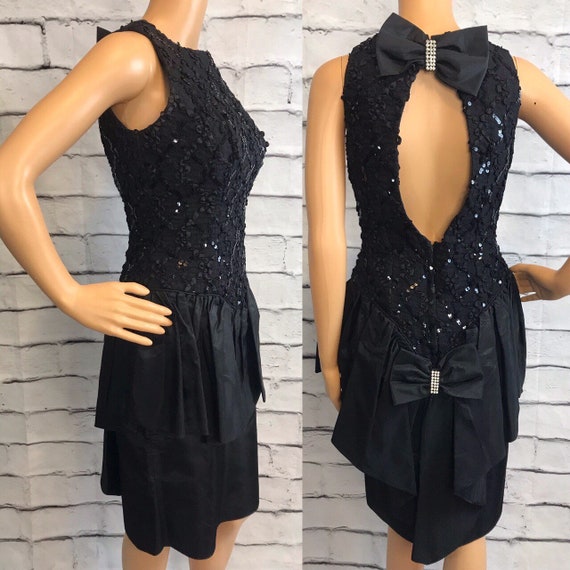 Vintage Black Open Back Peplum Cocktail Dress Etsy Canada