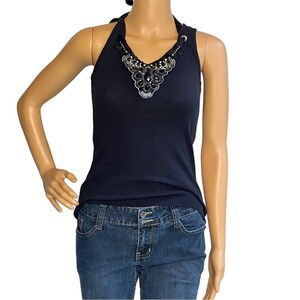 Vintage Y2K Black Embellished Tank Top Size Small