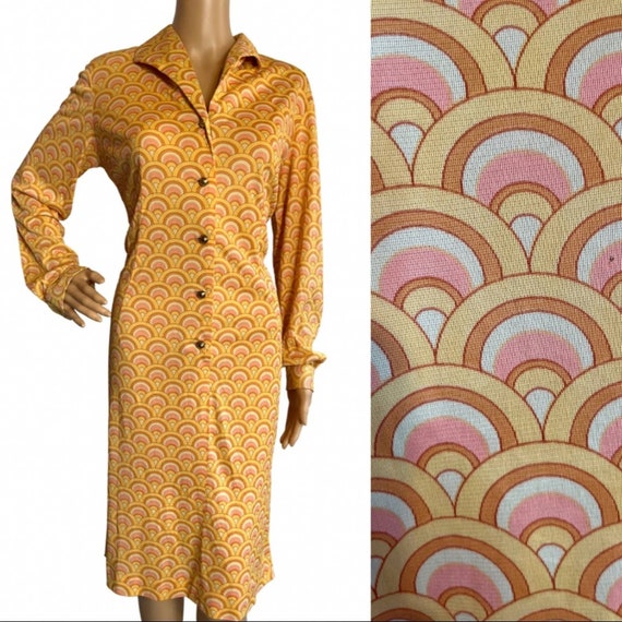 Vintage 60s 70s Mod Psychedelic Groovy Shirt Dress