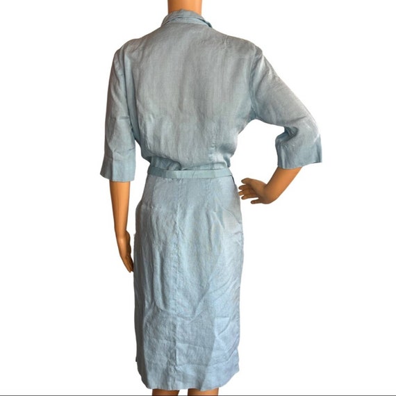 Vintage 1940s 50s Powder Blue Belted MIDI Dress/ … - image 4