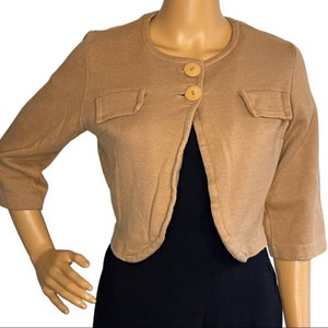 Vintage 40s 50s Tan Cropped Bolero Jacket, 1940&#39;s Vintage Fashion, Women&#39;s 1940&#39;s vintage jacket, 1940&#39;s Bolero Jacket, 40&#39;s Fashion
