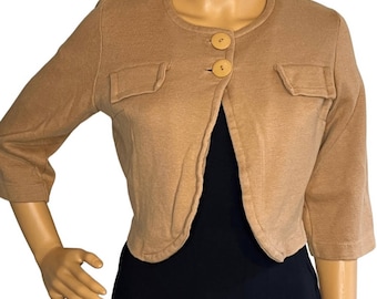 Vintage 40s 50s Tan Cropped Bolero Jacket, 1940&#39;s Vintage Fashion, Women&#39;s 1940&#39;s vintage jacket, 1940&#39;s Bolero Jacket, 40&#39;s Fashion