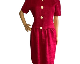 Vintage Oscar De La Renta Red Linen Dress