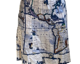 Vintage Y2K Tommy Hilfiger Silk Map Print A Line Mini Skirt