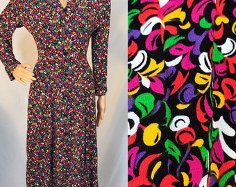 Vintage 90s Abstract Colorful Long Sleeve Dress