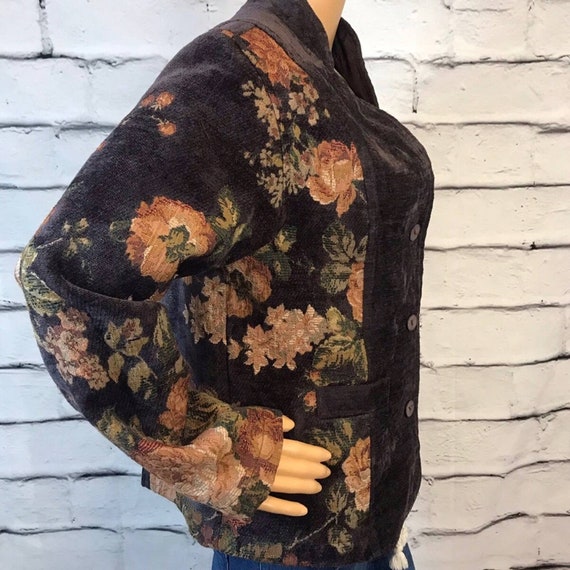 Y2K Coldwater Creek Brown Floral Tapestry Jacket,… - image 3