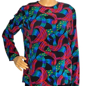 Vintage 80s 90s Colorful Baroque Pattern Silk Blouse