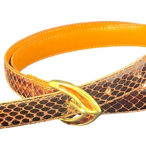Vintage Genuine Snakeskin Belt | 1980s 90s Gold Buckle Power Dressing | Med 34" Exotic Leather image 2