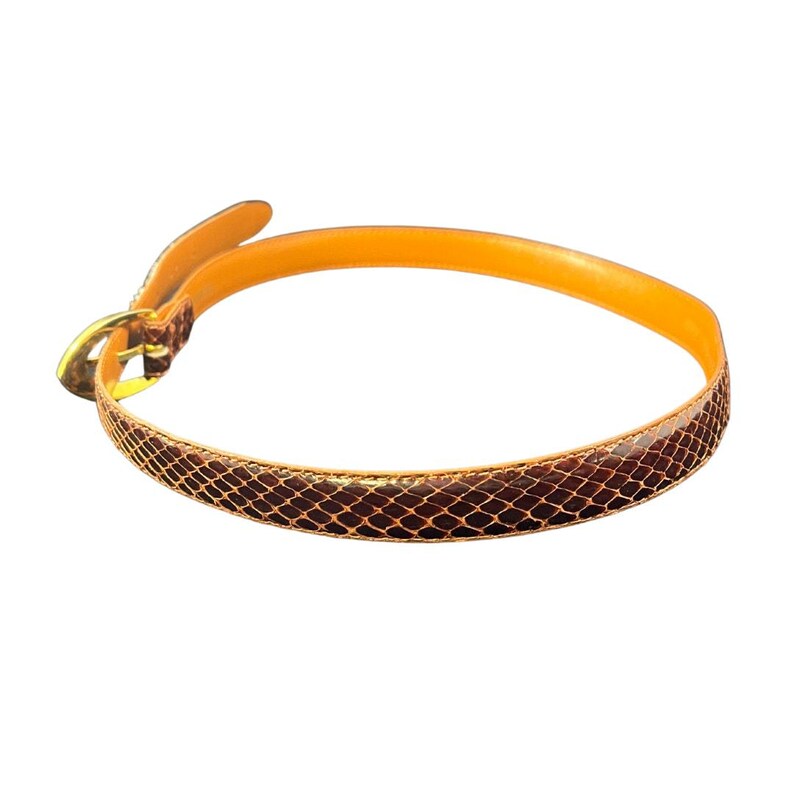 Vintage Genuine Snakeskin Belt | 1980s 90s Gold Buckle Power Dressing | Med 34" Exotic Leather image 5