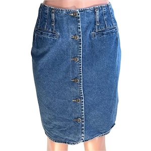 Vintage 90er Knopf Front Jeans Mini Rock