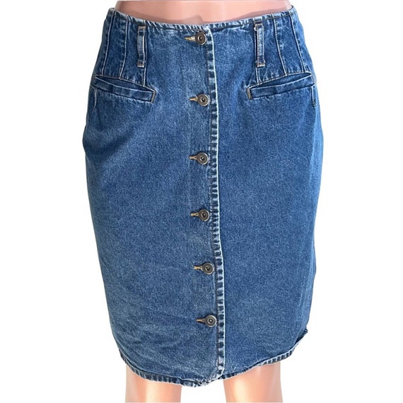 Vintage 90s Button Front Denim Mini Skirt - image 1