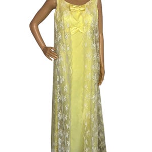Vintage 60s 70s Yellow Formal Lace Maxi Dress with Bow Details