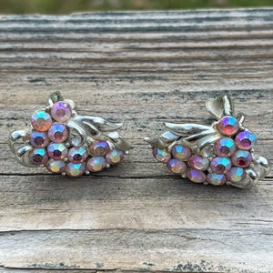 Vintage 50s Signed Coro Pink Borealis Clip on Earrings