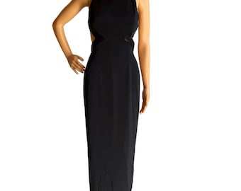 Vestido de noche largo recortado con detalle de cuentas negras Y2K vintage