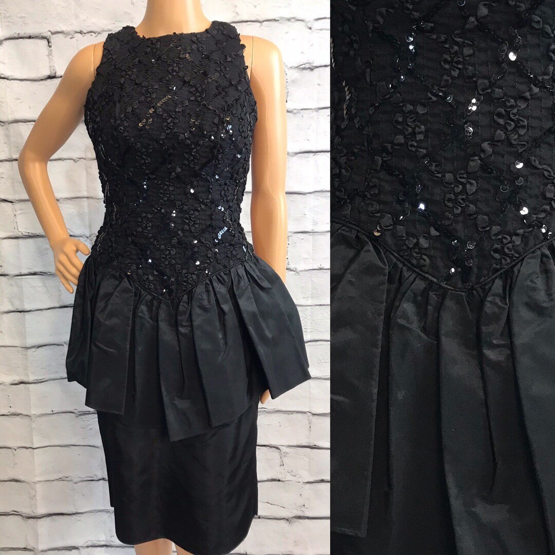 Womens black open back  cocktail dress with rhinestones